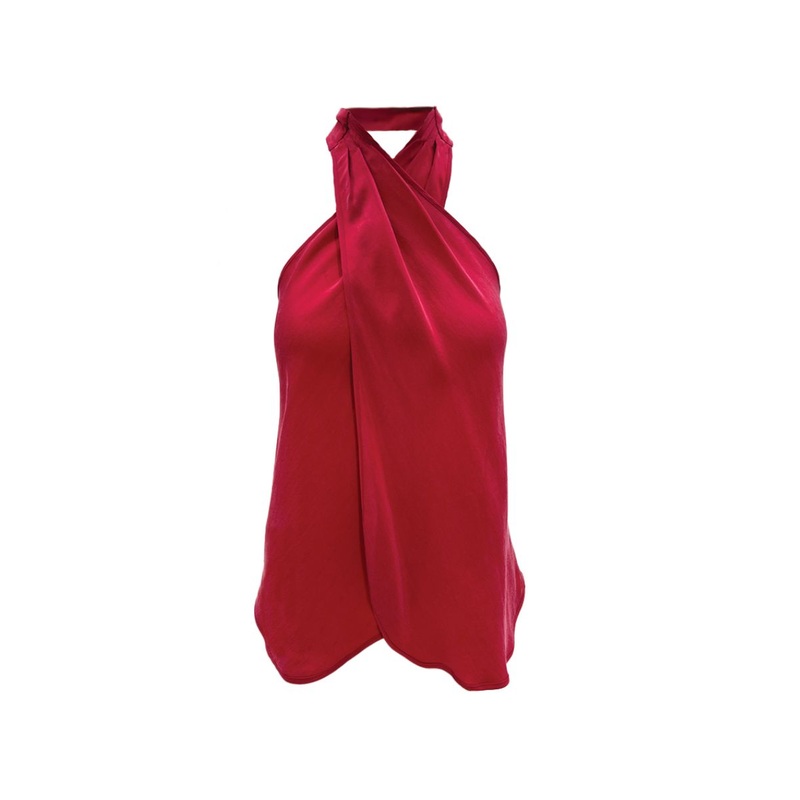 CROSS HALTER TOP IN ROUGE