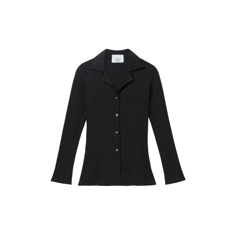 MODAL RIB KNIT COLLARED CARDIGAN