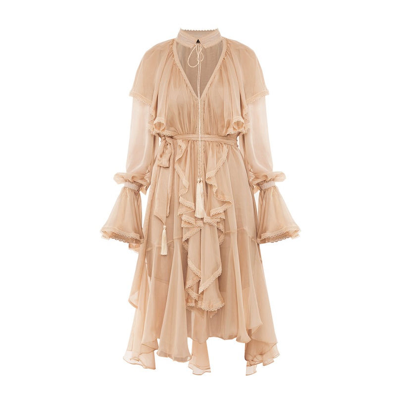 OCEAN OF THE TENDERNESS MIDI DRESS IN BEIGE