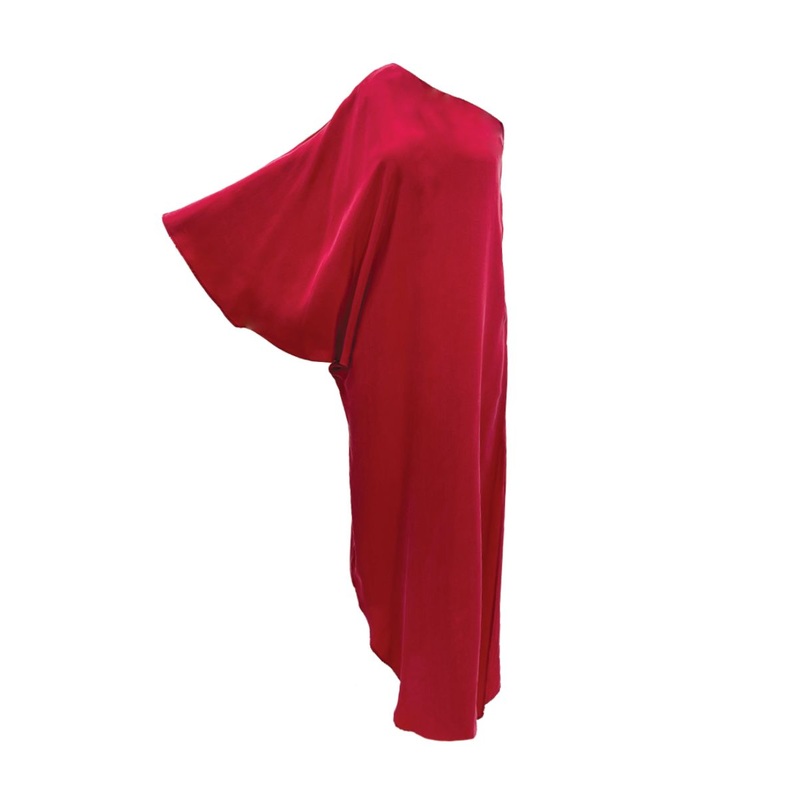 ONE SHOULDER MAXI DRESS IN ROUGE