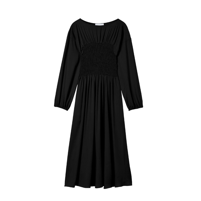 SMOCKED CUPRO MIDI DRESS