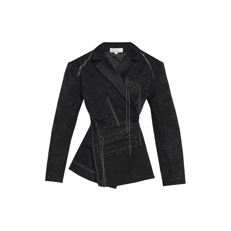 BACKLESS JACQUARD DOUBLE BREASTED SUIT JACKET