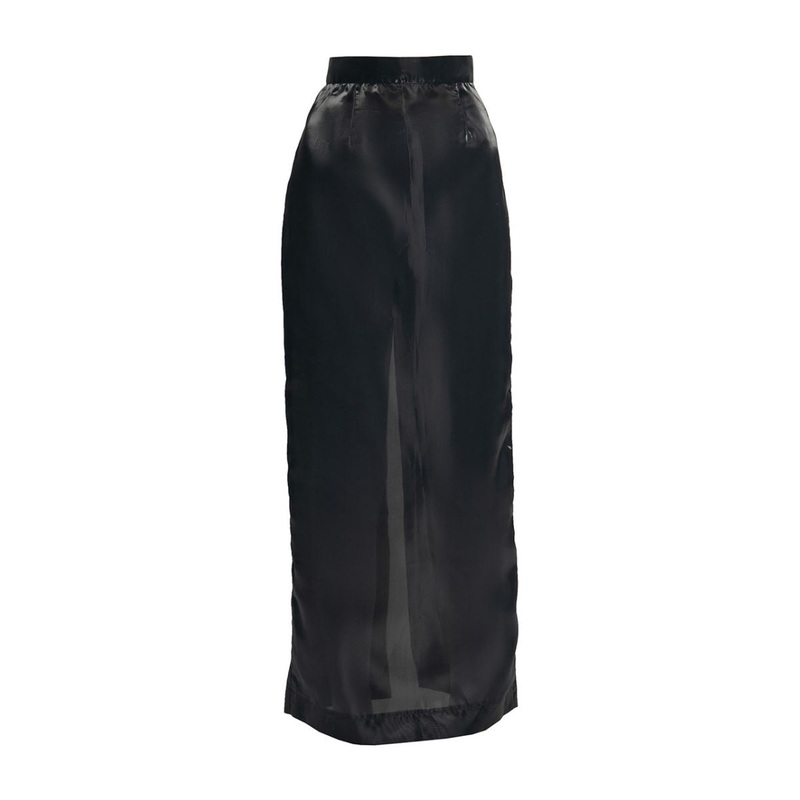 BLACK ORGANZA MAXI SHIRT WITH BLACK SLIT