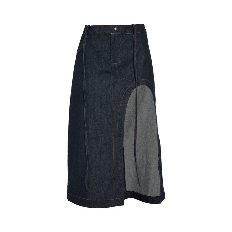 CUT OUT SLIT DENIM SKIRT