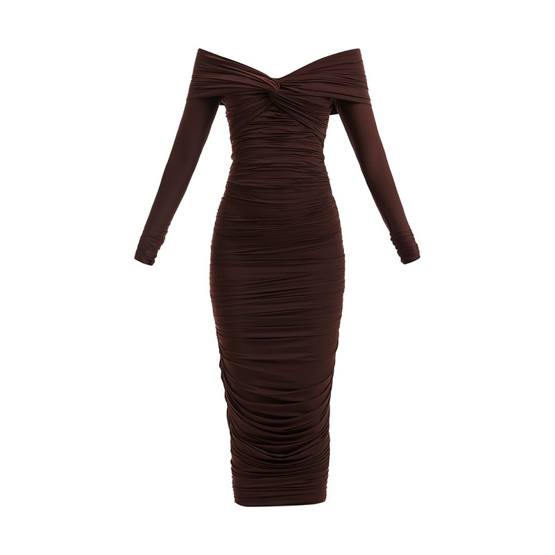 ESME MIDI DRESS IN CHOCOLATE BROWN