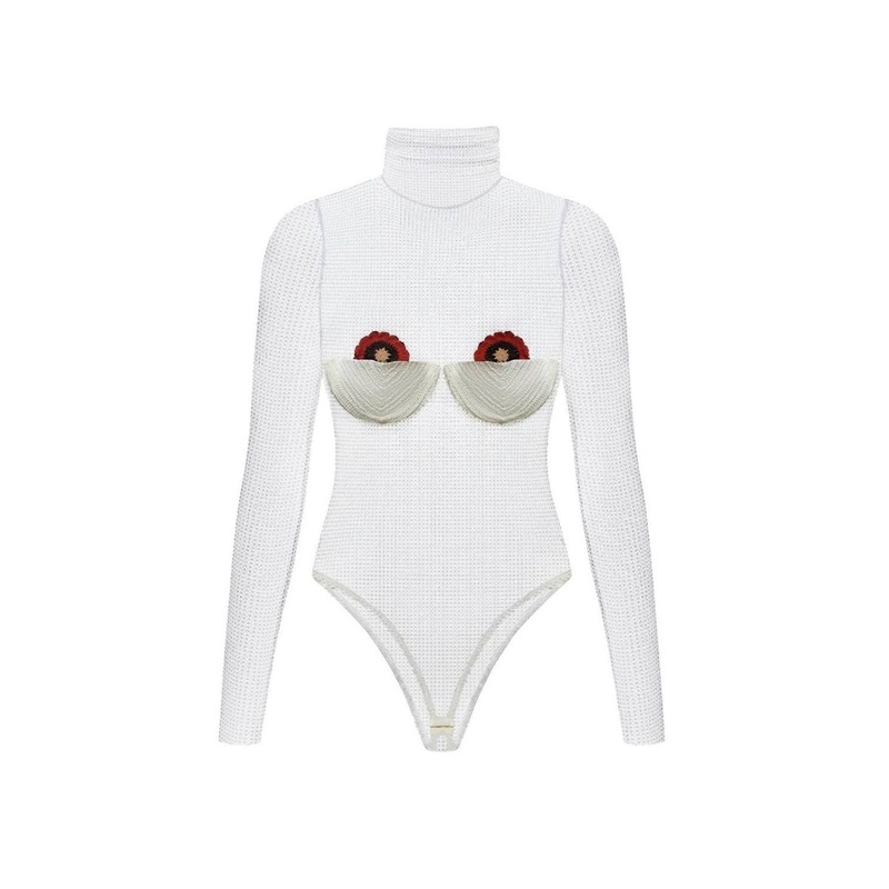 FLOWER BODYSUIT IN WHITE
