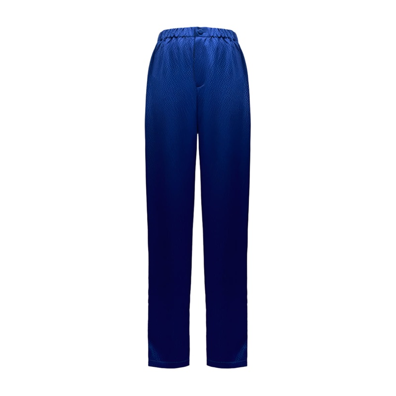 HAMMERED SILK PAJAMA PANTS WITH CRYSTAL TRIM IN NAVY