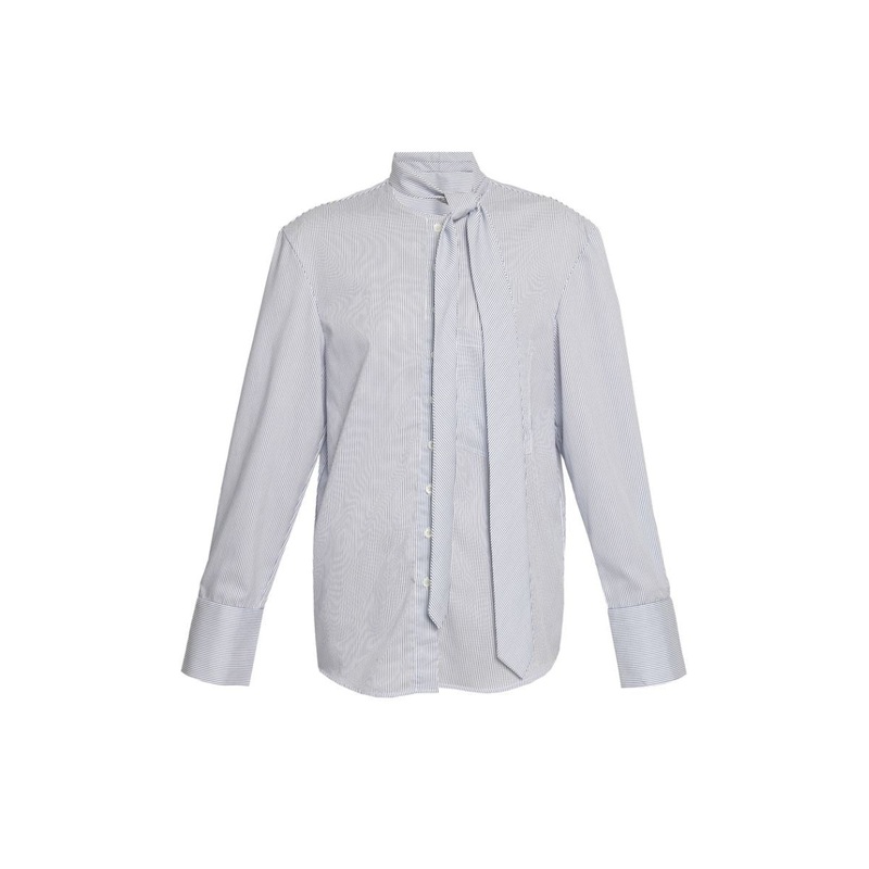 TAILORED PINSTRIPE SHIRT WITH ATTACHED TIE COLLAR