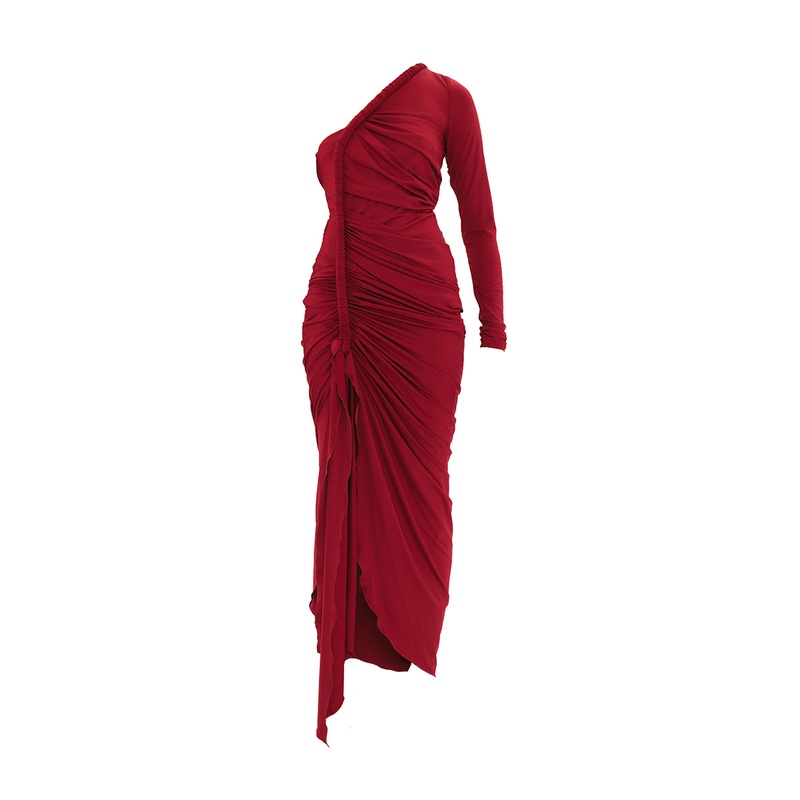 TURI MESH DRESS IN BURGUNDY