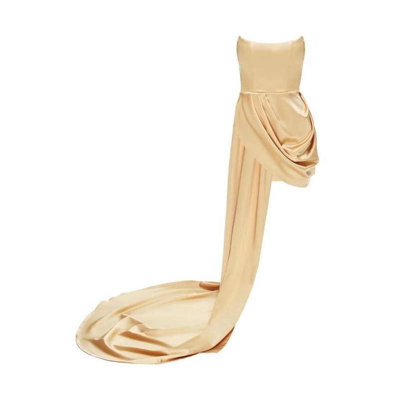 ANASTASIA GOLD MINI DRESS WITH TRAIL