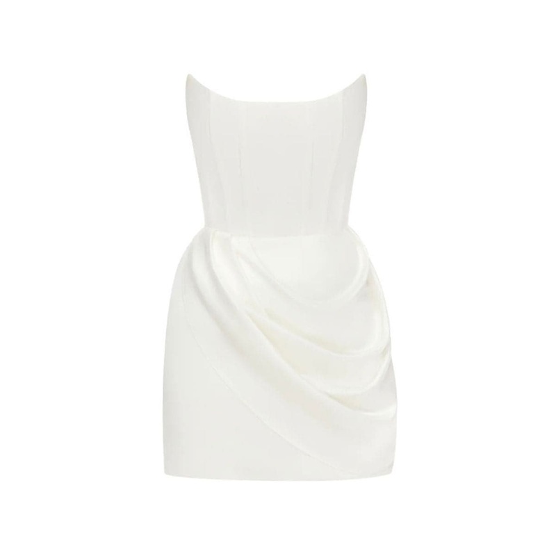 ANASTASIA WHITE MINI DRESS WITH TRAIL