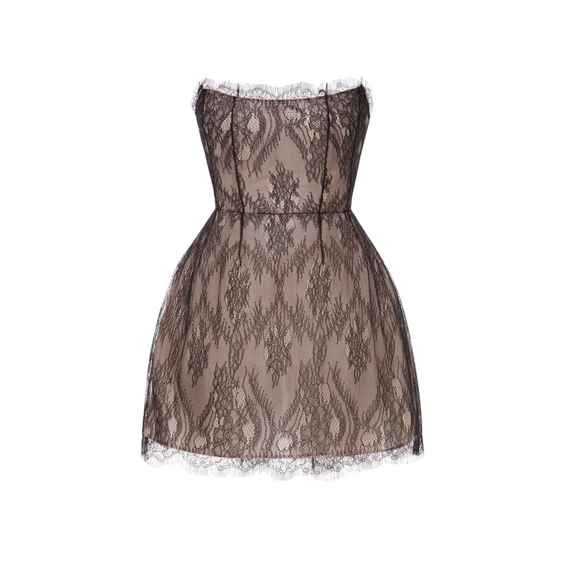 BROWN LACE STRAPLESS MINI DRESS