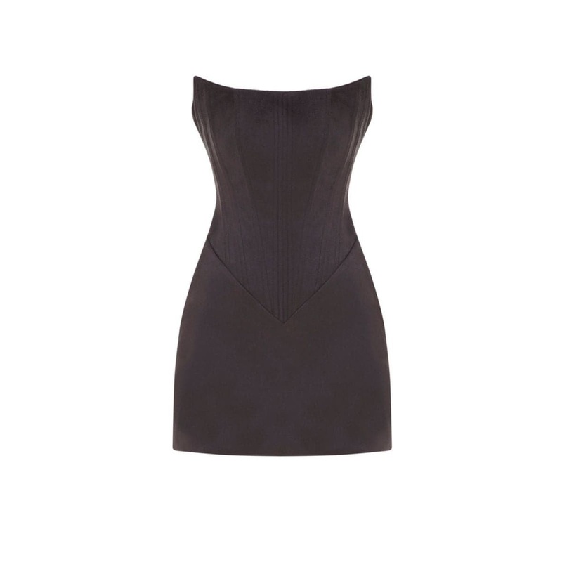 DEEP BROWN TWO SIDED TIBI LEATHER MINI DRESS