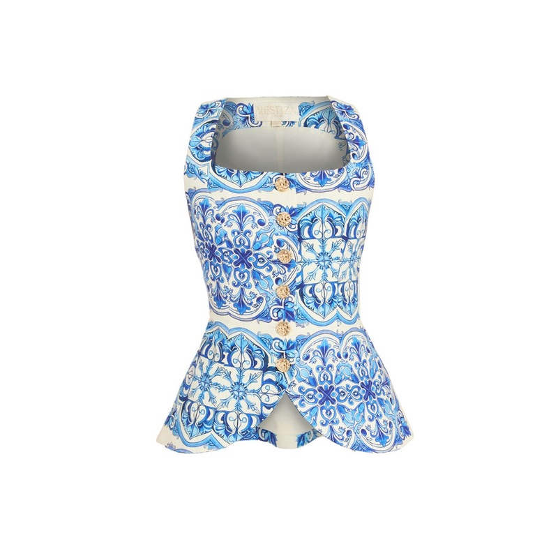ELENA TAILORED TOP IN AZULEJO BLUE