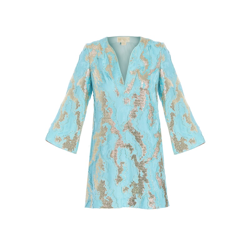 INES CAFTAN MINI DRESS IN BLUE GOLD