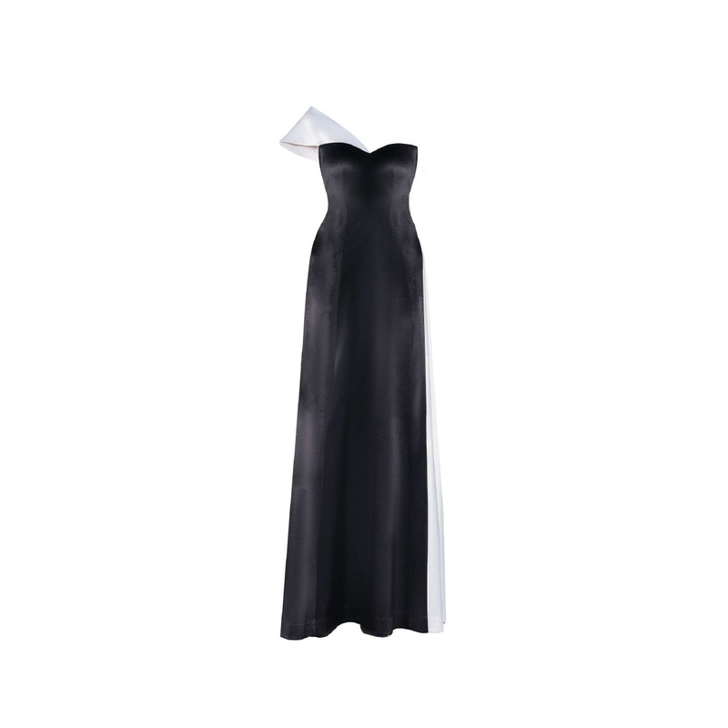 ASYMMETRIC GOWN IN MONOCHROME