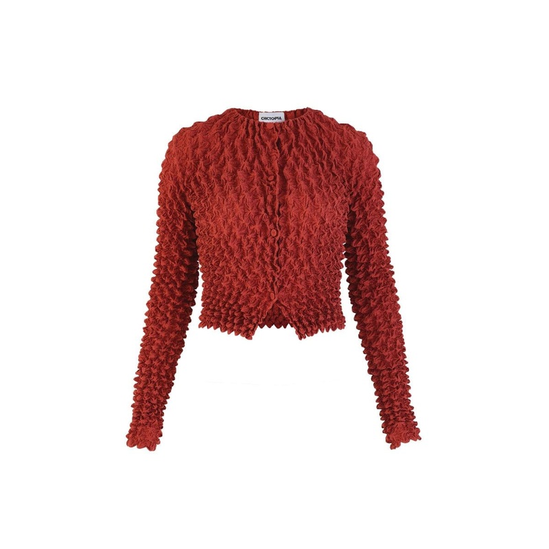 BROWN POPCORN PLEATS OPEN FRONT TOP