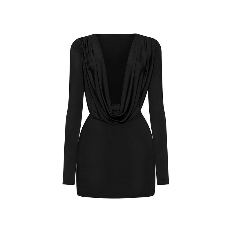 DEEP PLUNGING DRAPED NECKLINE MINI DRESS