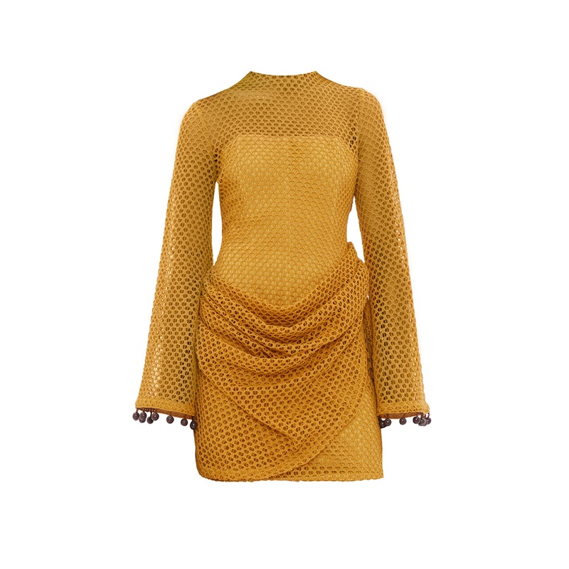 EGU CROCHET DRESS IN MUSTARD