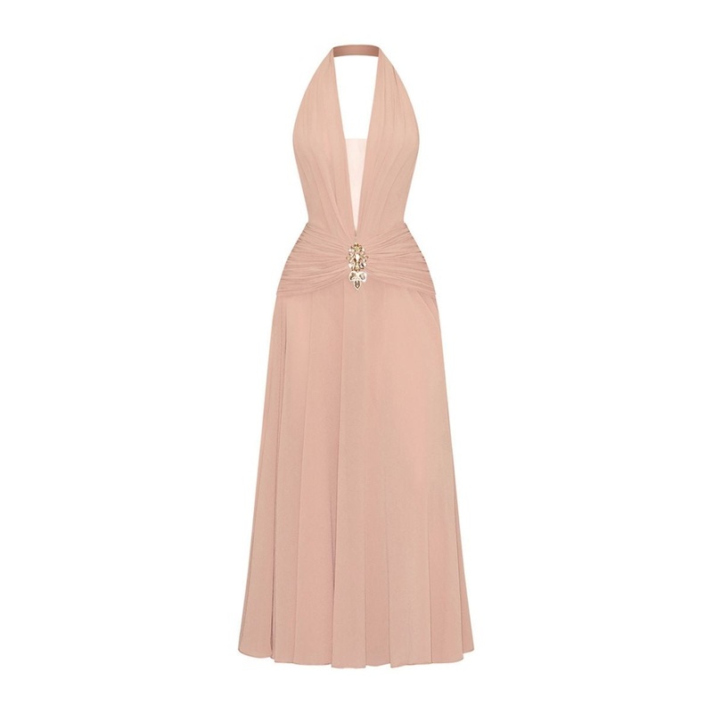 GOLD JEWELED EMBELLISHMENT A-LINE DRESS