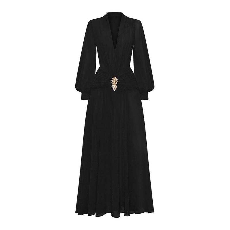 GOLD JEWELED EMBELLISHMENT BLACK DRESS