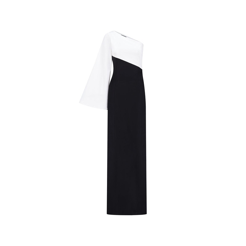 ONE-SHOULDER GOWN IN MONOCHROME
