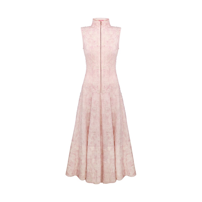 PINK GODET MIDI DRESS