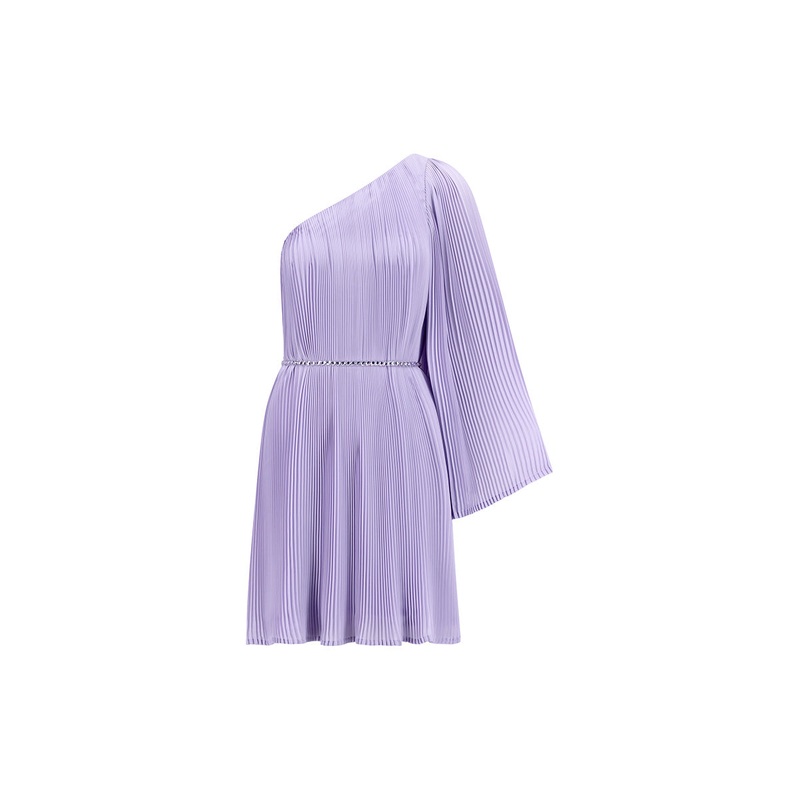 PLEATED CHIFFON MINI DRESS IN LILAC