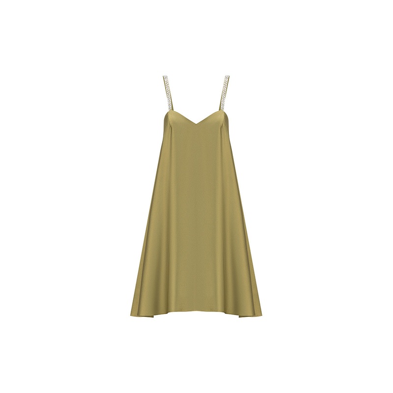 SATIN A-LINE MINI DRESS IN OLIVE GREEN