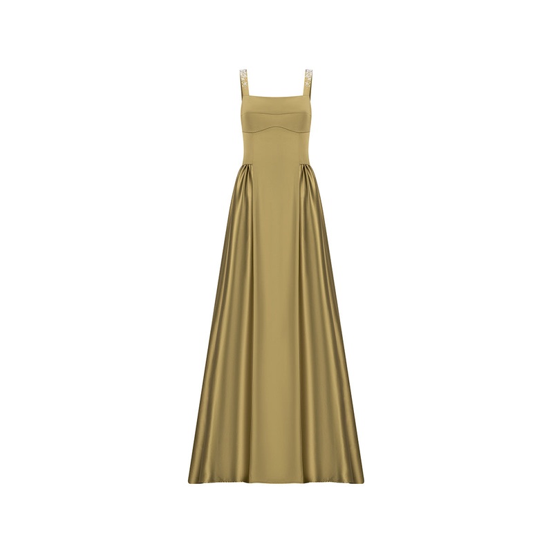 SATIN GOWN IN OLIVE GREEN