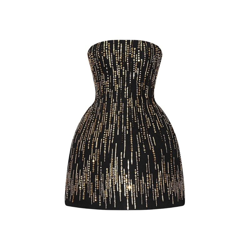 STRAPLESS BLACK EMBELLISHMENT MINI DRESS