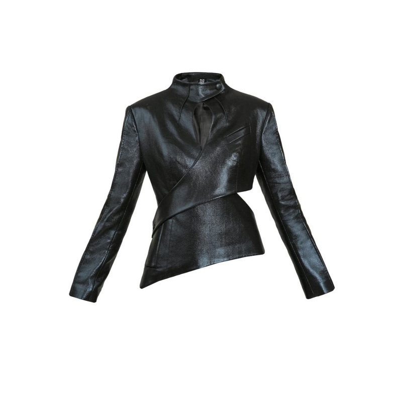 ASYMMETRIC CUTOUT VEGAN LEATHER BLAZER