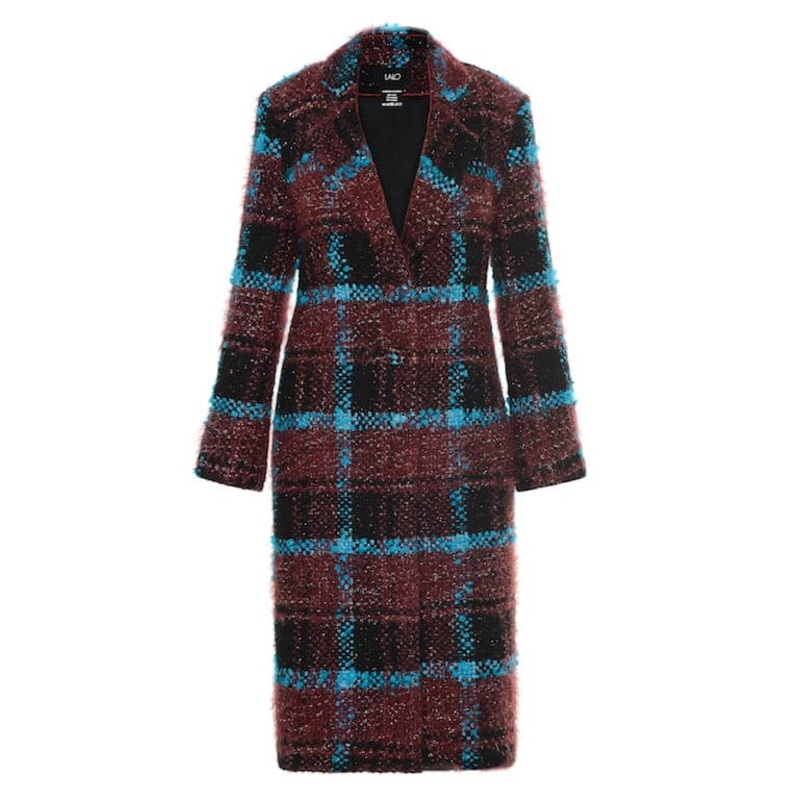 CHECKED WOOL AND MOHAIR-BLEND COAT