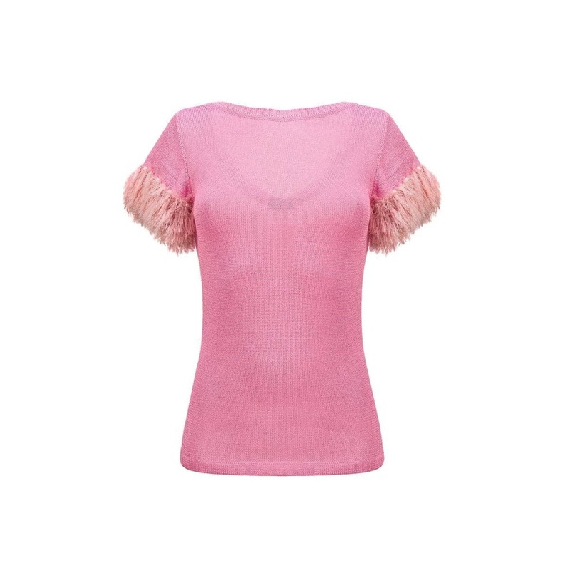 FEATHER-TRIMMED KNIT TOP