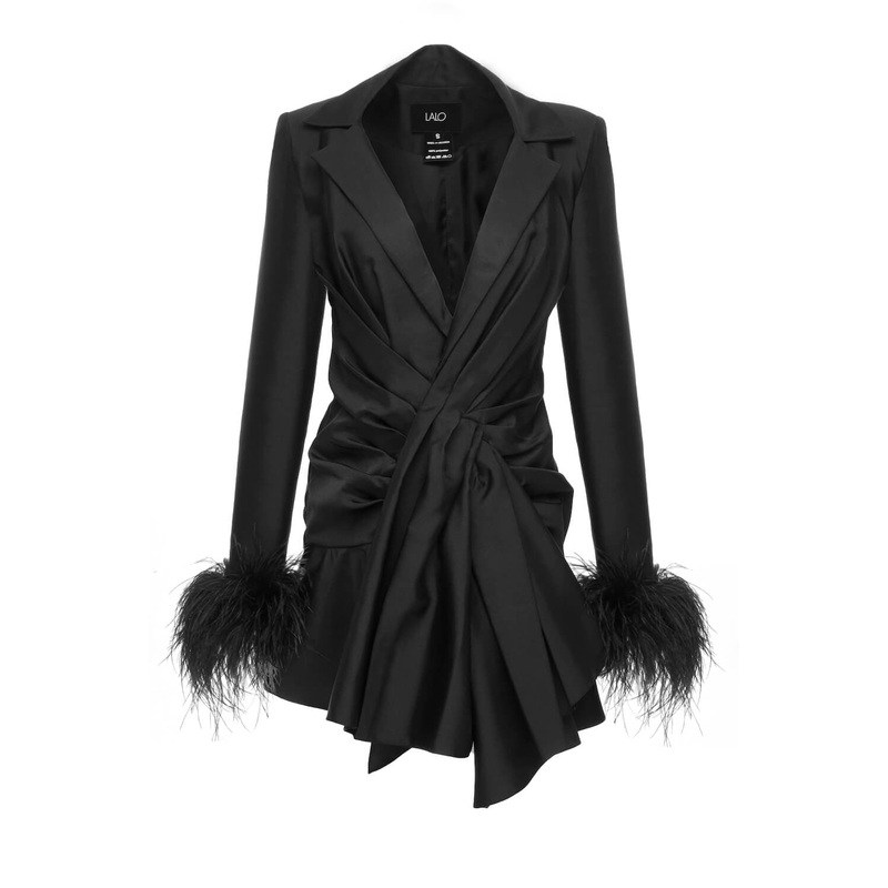 FEATHER-TRIMMED SILK-BLEND MINI DRESS