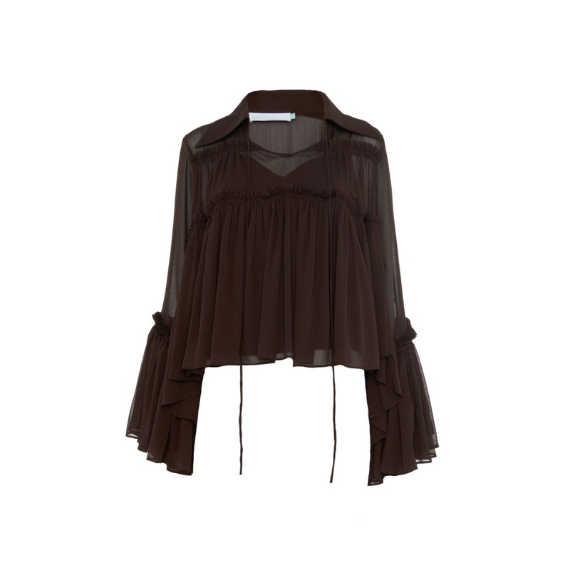 FLOATY RAW SEAM DETAIL TOP IN DARK BROWN