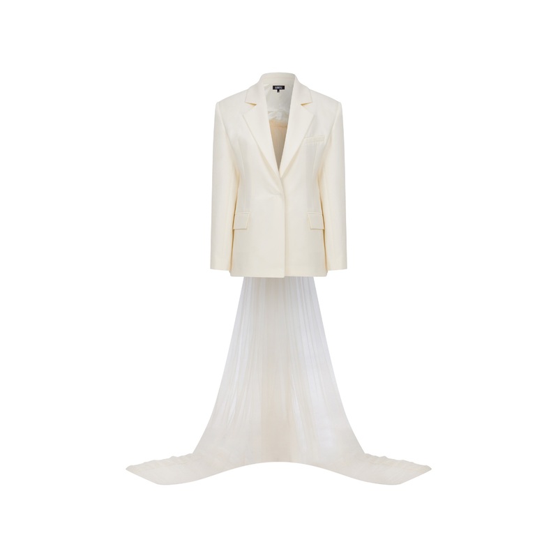 JACKET WITH FULL LENGTH TULLE TRAIN AT THE BACK