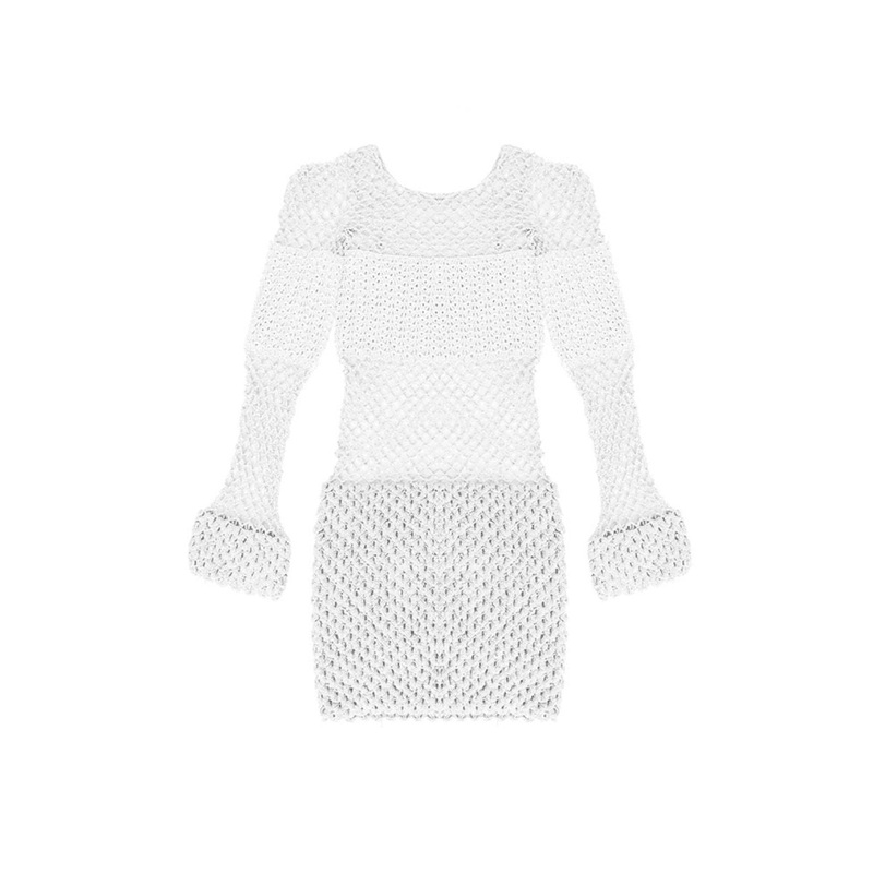 SEQUIN CROCHET PARTY DRESS IN WHITE