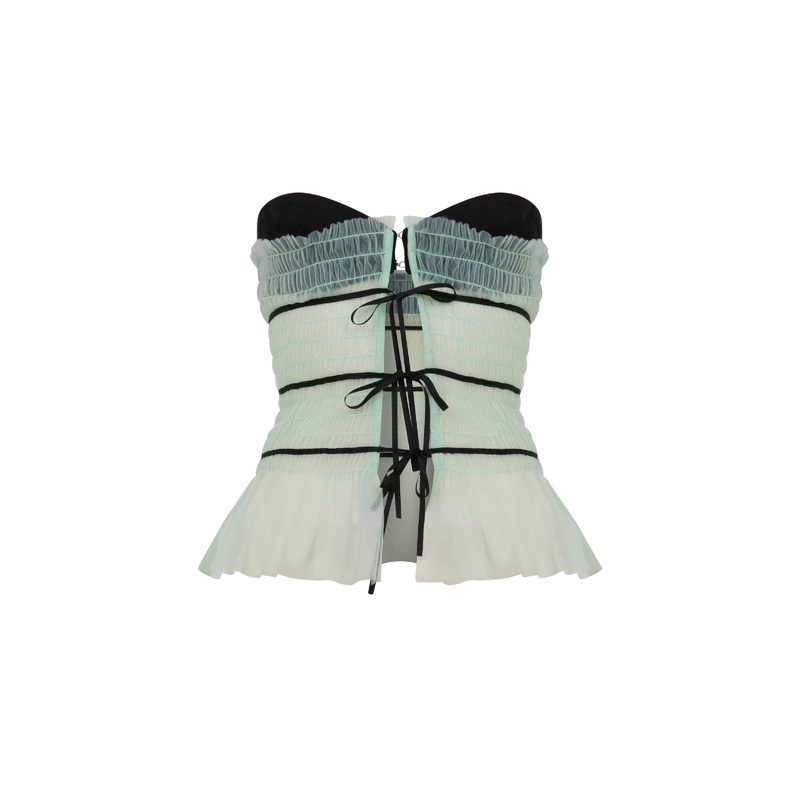 STRAPLESS TULLE TIE FRONT TOP