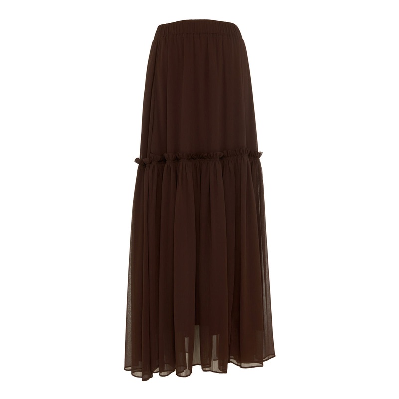 TIERED CHIFFON SKIRT IN DARK BROWN