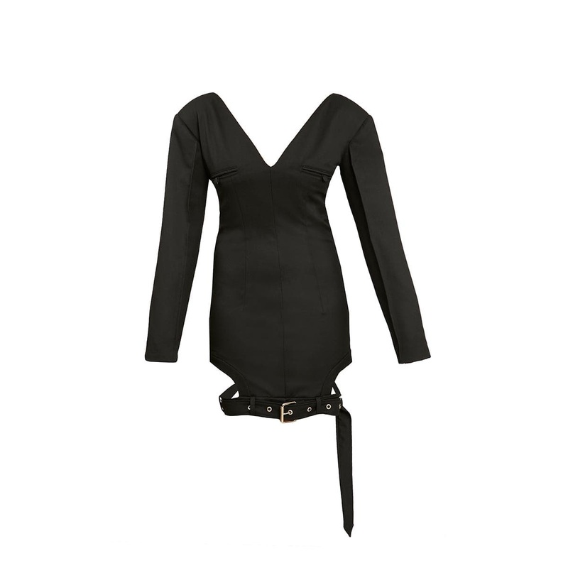 BELTED CUTOUT BLACK MINI DRESS