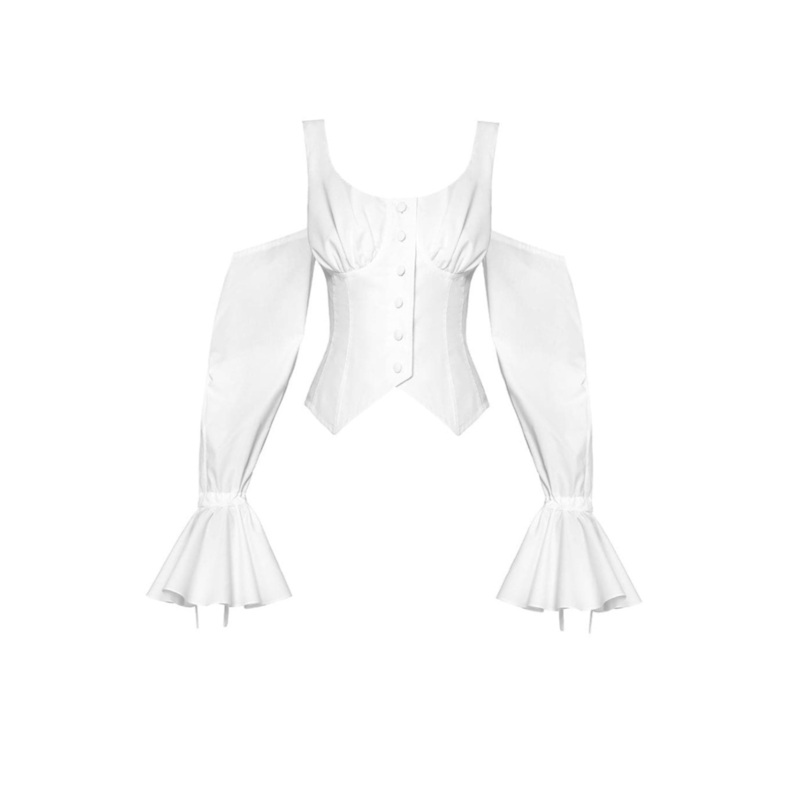 CORSET COTTON BUD TOP WITH PUFF SLEEVES