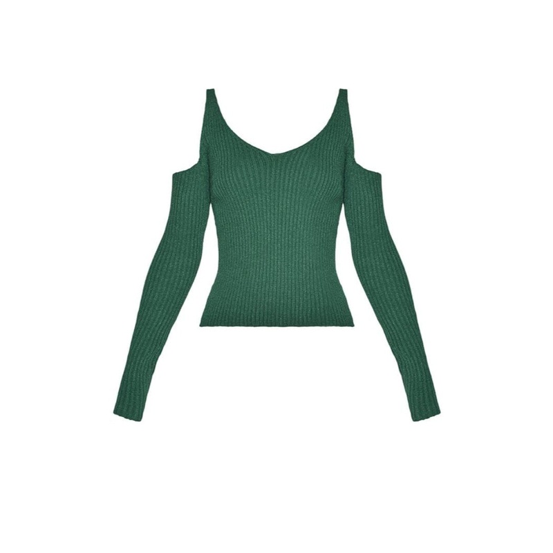 GREEN CUT-OUT KNITTED TOP