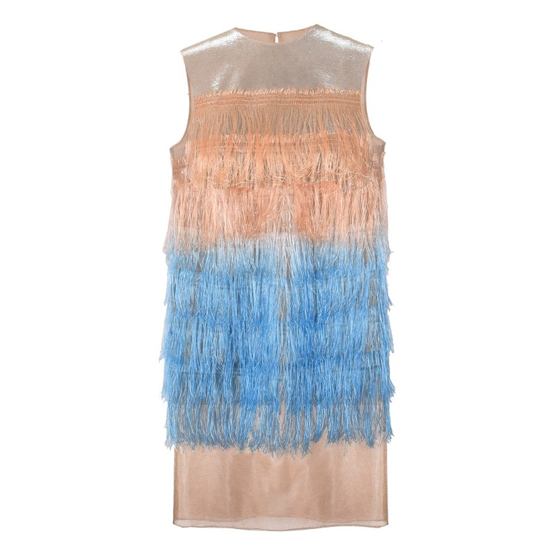 HAND-EMBROIDERED FRINGED MIDI DRESS