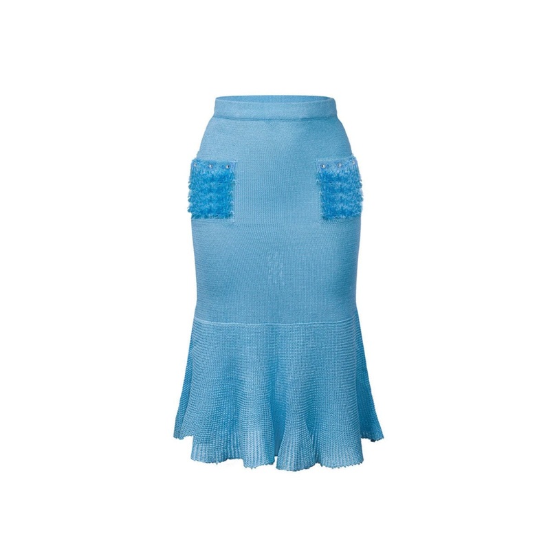 KNIT BABY BLUE SKIRT WITH HANDMADE DETAILS
