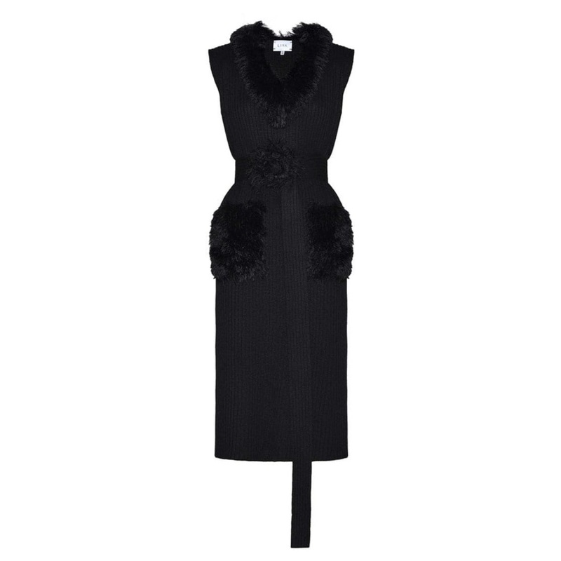 KNITTED DRESS WITH FUR BELT