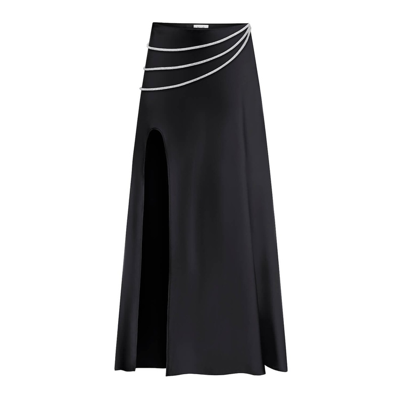 LAETITIA SLIT-HEM SILK MIDI SKIRT