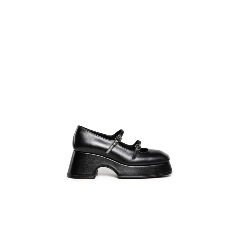 MARY JANE BLACK LEATHER PLATFORM SHOES