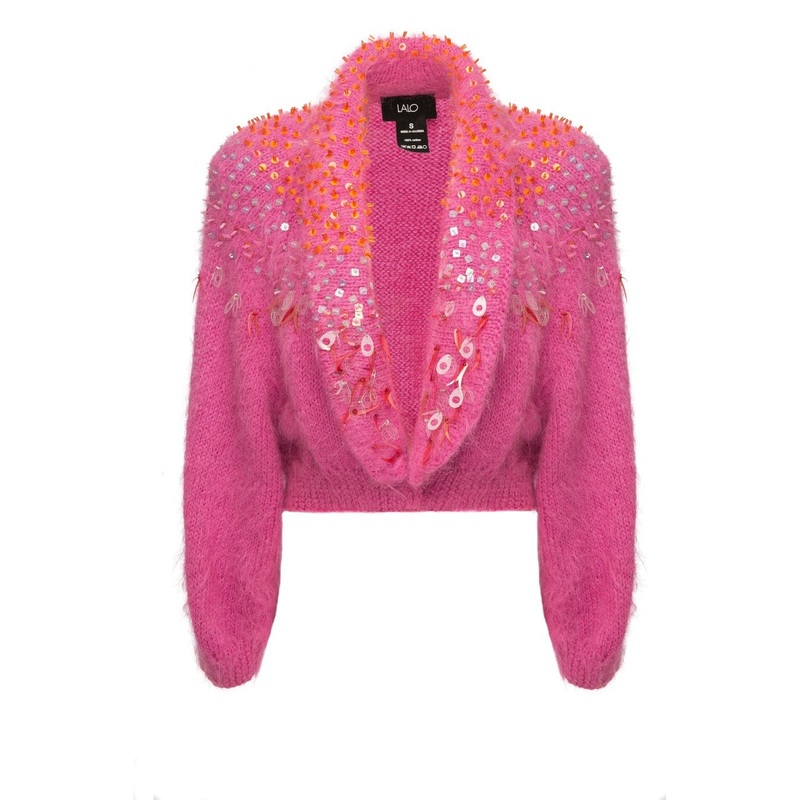 PINK EMBELLISHED MOHAIR CARDIGAN