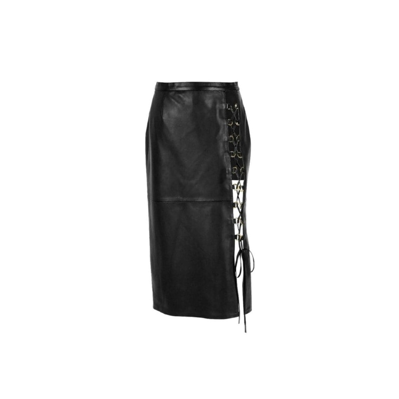 SAVANNAH BLACK LEATHER MIDI SKIRT